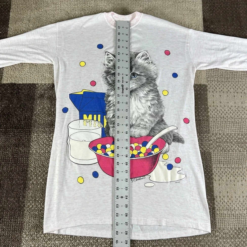 VTG 80'S KITTEN SPILL BOWL OF CEREAL & MILK YOUTH‎ NIGHT SHIRT SOFT ONE SIZE USA